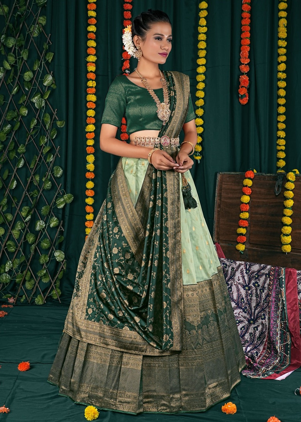 New Semi Stitiched Banarasi Lehenga Choli