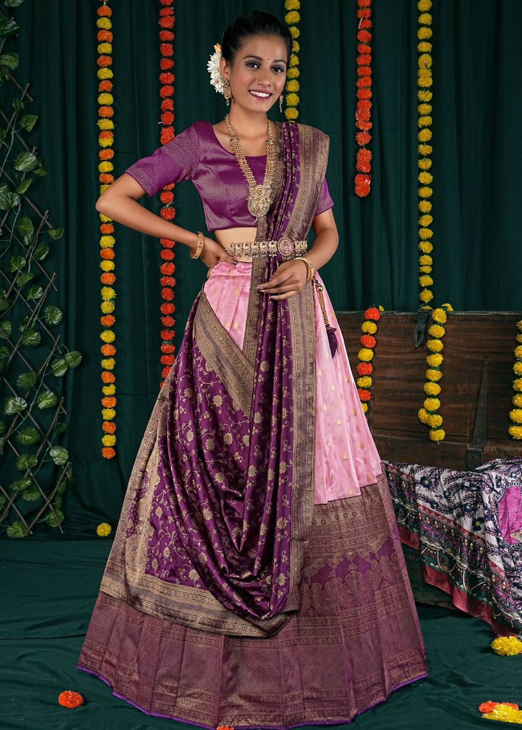 New Semi Stitiched Banarasi Lehenga Choli