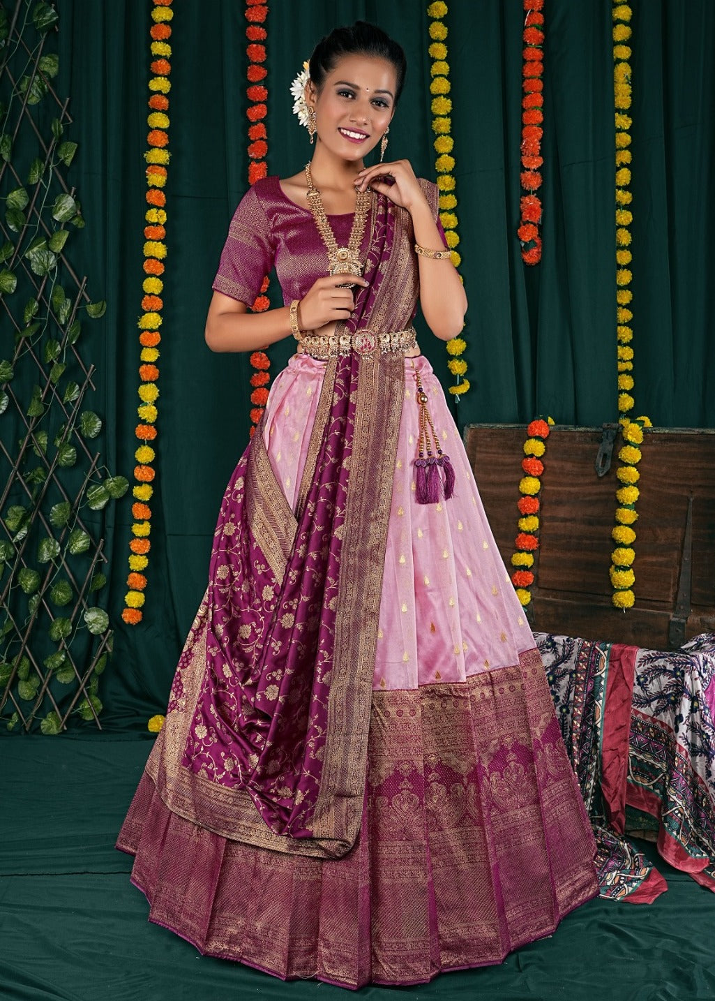 New Semi Stitiched Banarasi Lehenga Choli