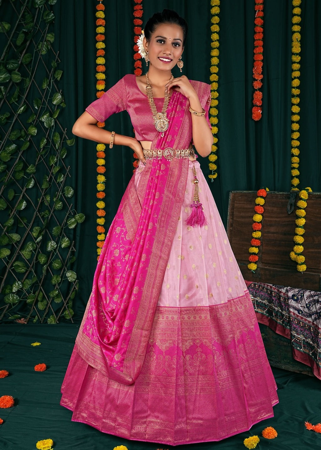 New Semi Stitiched Banarasi Lehenga Choli