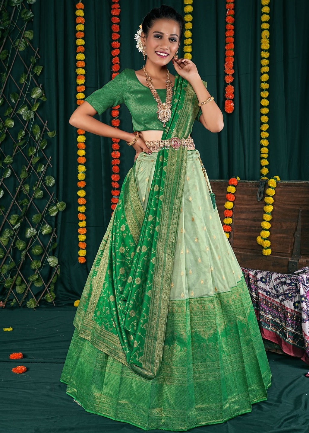 New Semi Stitiched Banarasi Lehenga Choli