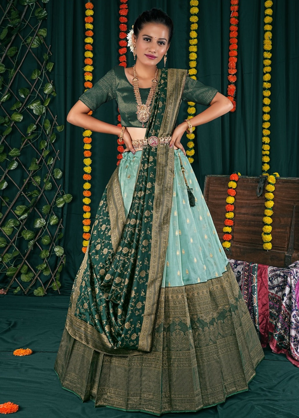 New Semi Stitiched Banarasi Lehenga Choli