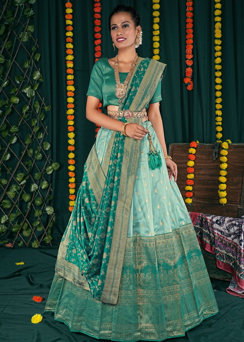 New Semi Stitiched Banarasi Lehenga Choli