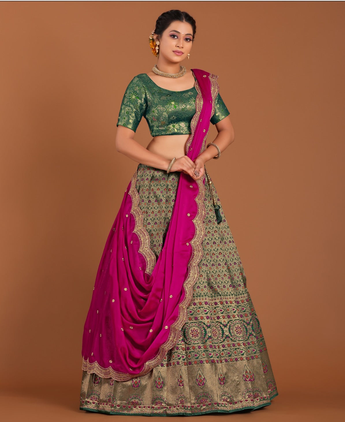 New Semi Stitiched Banarasi Lehenga Choli