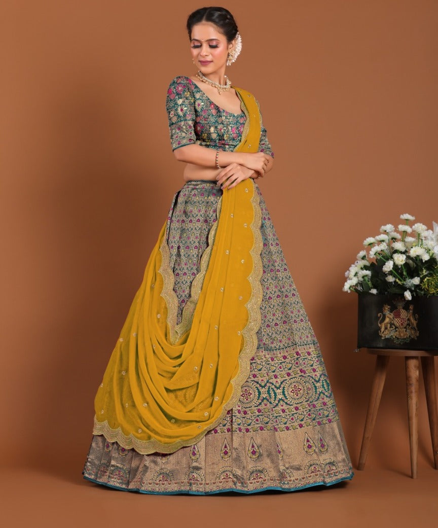 New Semi Stitiched Banarasi Lehenga Choli