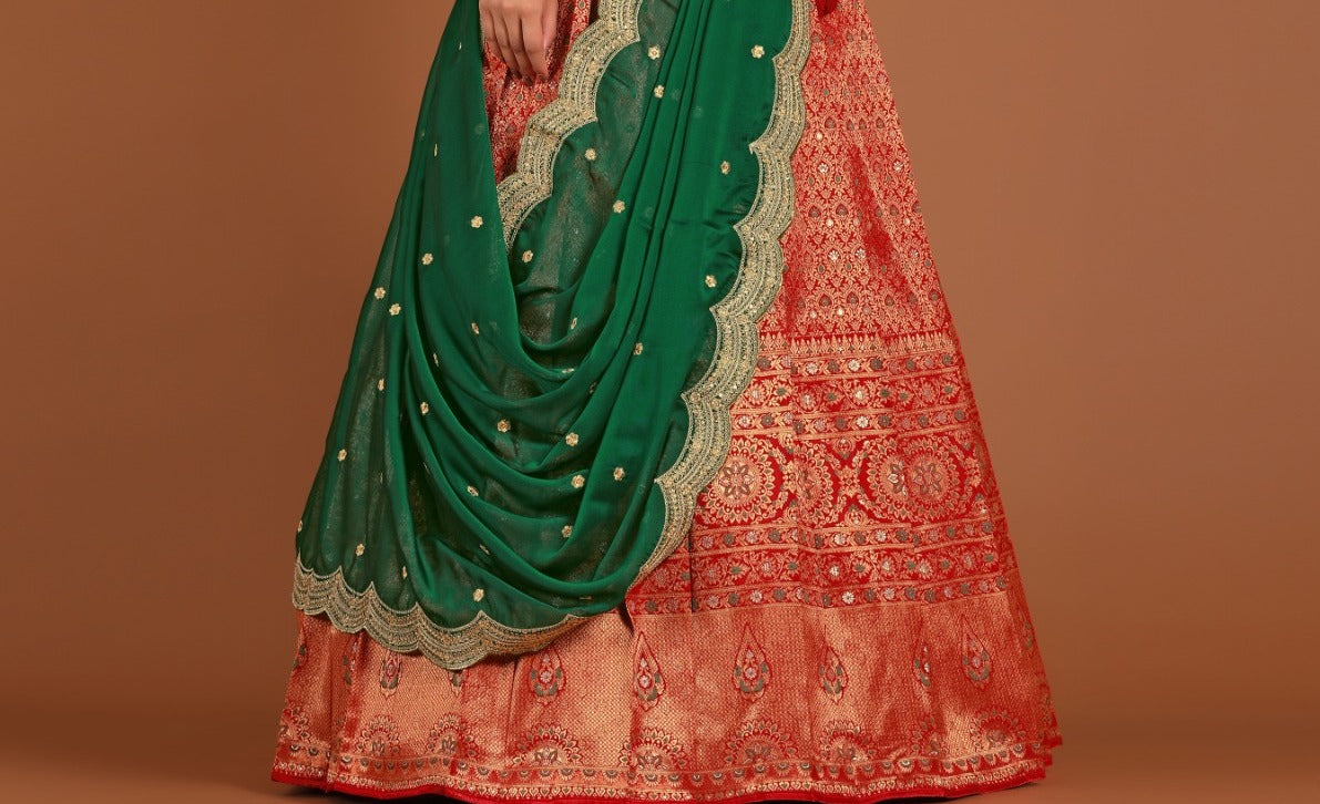 New Semi Stitiched Banarasi Lehenga Choli