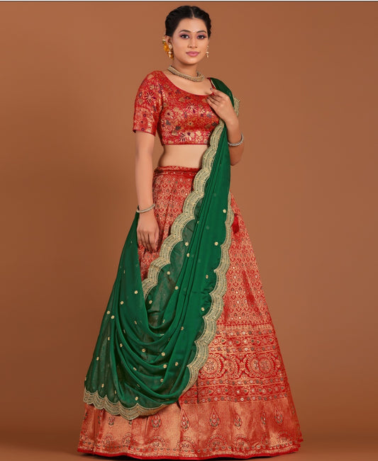 New Semi Stitiched Banarasi Lehenga Choli