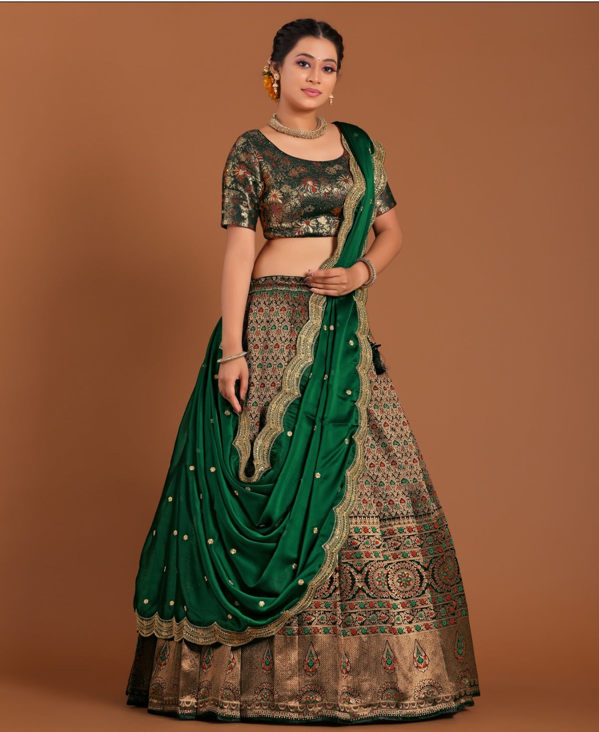 New Semi Stitiched Banarasi Lehenga Choli