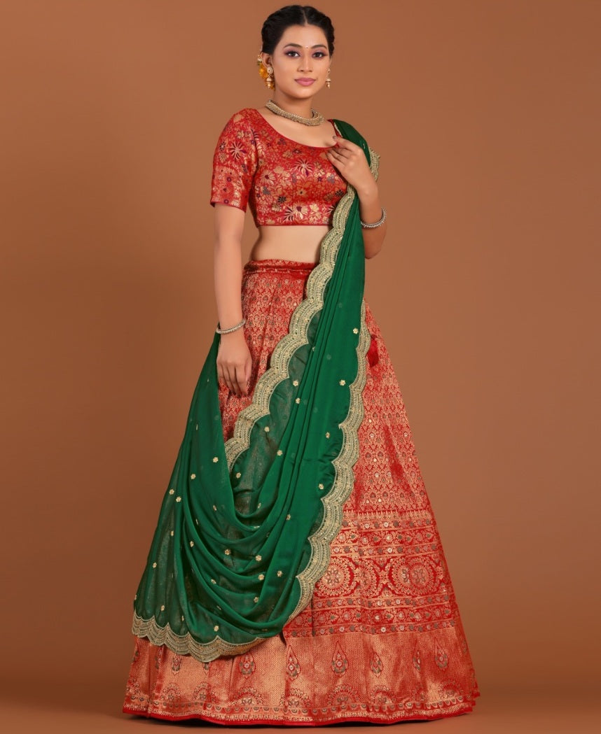 New Semi Stitiched Banarasi Lehenga Choli