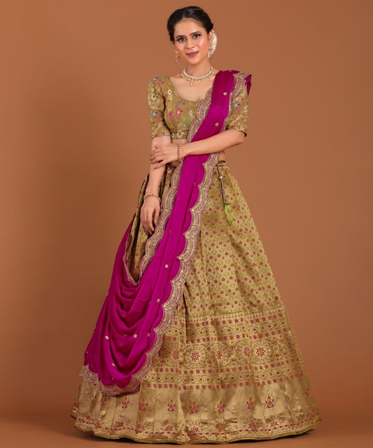 New Semi Stitiched Banarasi Lehenga Choli