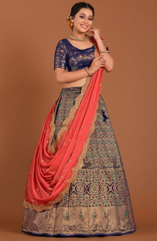 New Semi Stitiched Banarasi Lehenga Choli