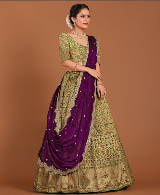 New Semi Stitiched Banarasi Lehenga Choli