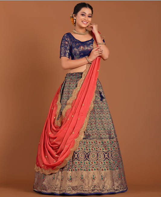 New Semi Stitiched Banarasi Lehenga Choli