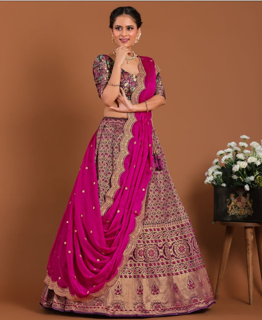 New Semi Stitiched Banarasi Lehenga Choli