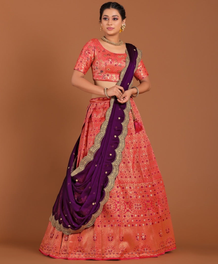 New Semi Stitiched Banarasi Lehenga Choli