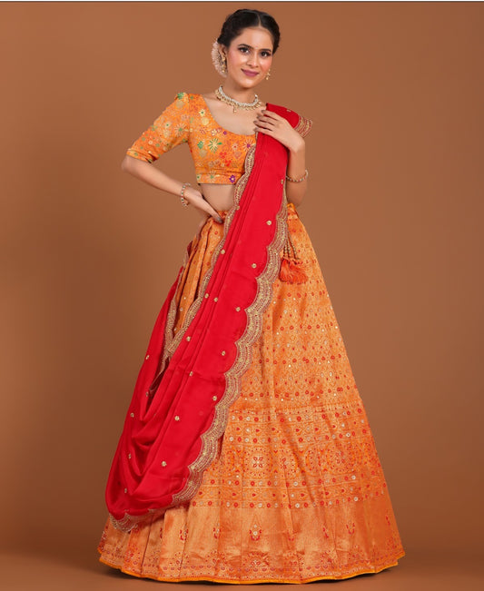 New Semi Stitiched Banarasi Lehenga Choli