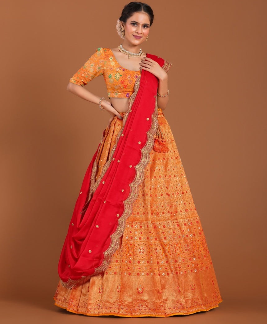 New Semi Stitiched Banarasi Lehenga Choli