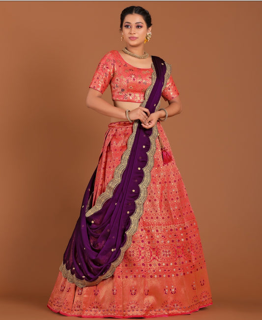 New Semi Stitiched Banarasi Lehenga Choli