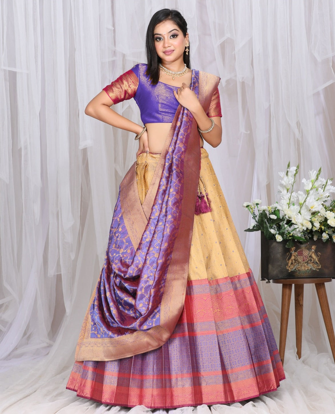 New Semi Stitiched Banarasi Lehenga Choli