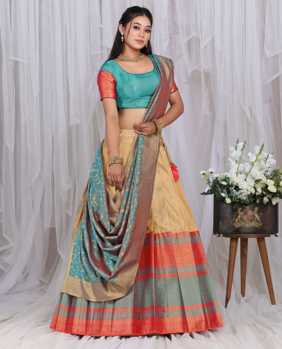 New Semi Stitiched Banarasi Lehenga Choli