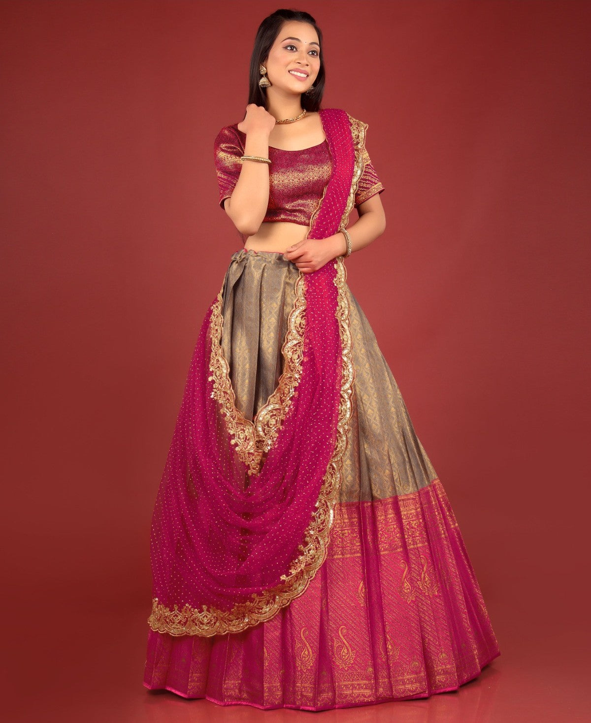 New Semi Stitiched Banarasi Lehenga Choli