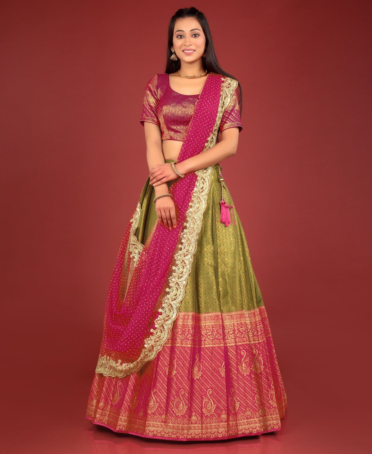 New Semi Stitiched Banarasi Lehenga Choli