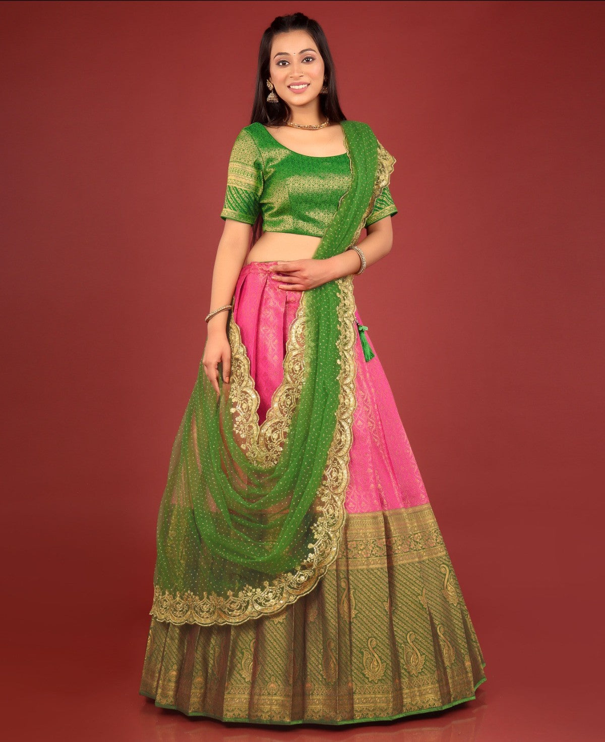 New Semi Stitiched Banarasi Lehenga Choli