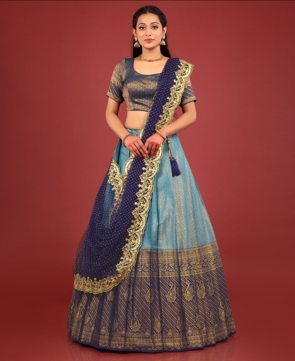 New Semi Stitiched Banarasi Lehenga Choli