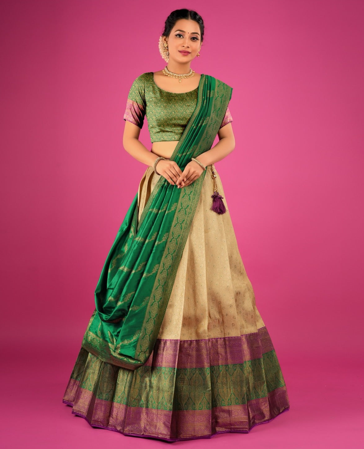 New Semi Stitiched Banarasi Lehenga Choli