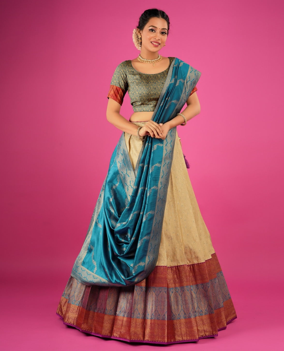 New Semi Stitiched Banarasi Lehenga Choli