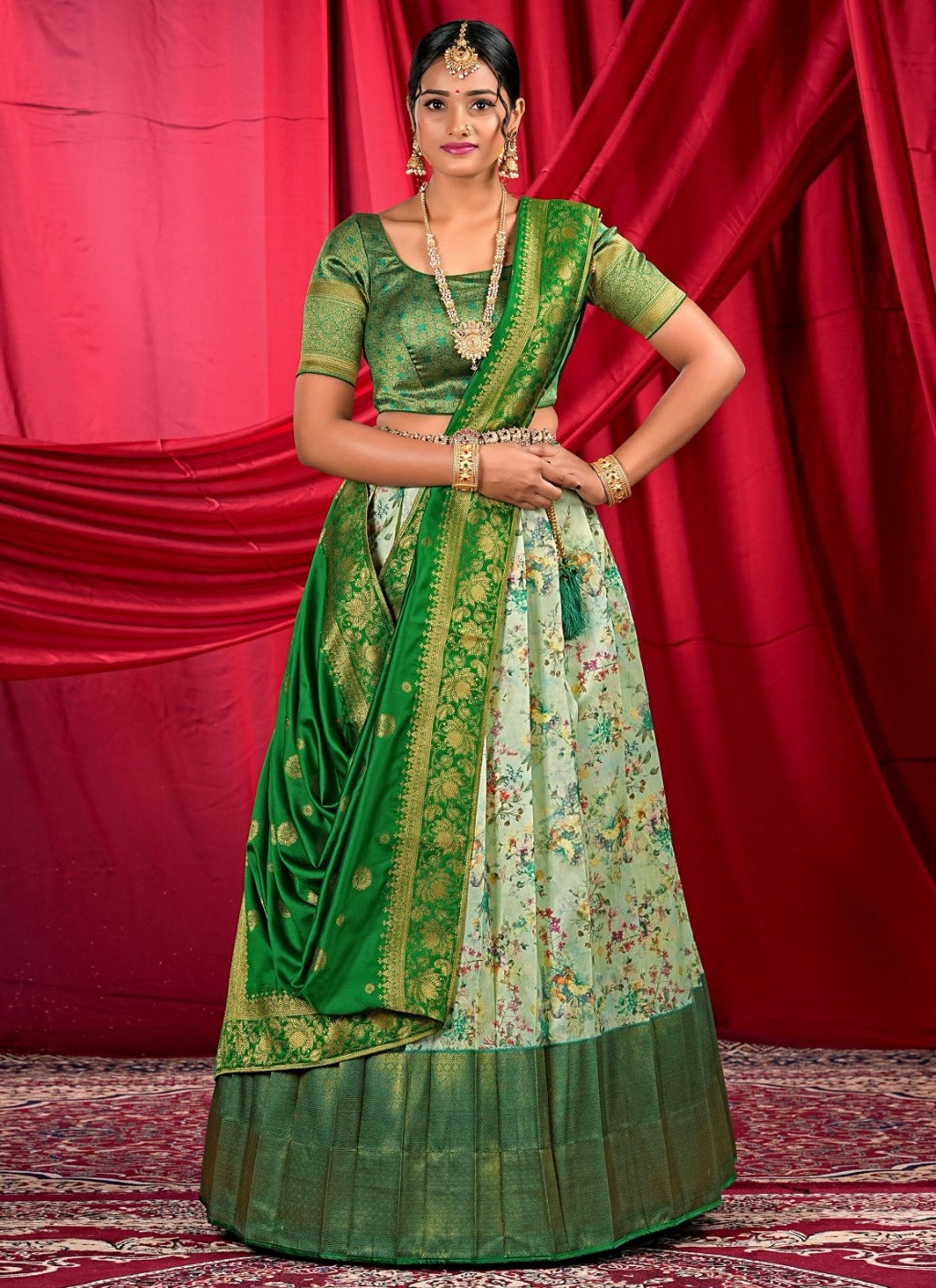 New Semi Stitiched Banarasi Lehenga Choli