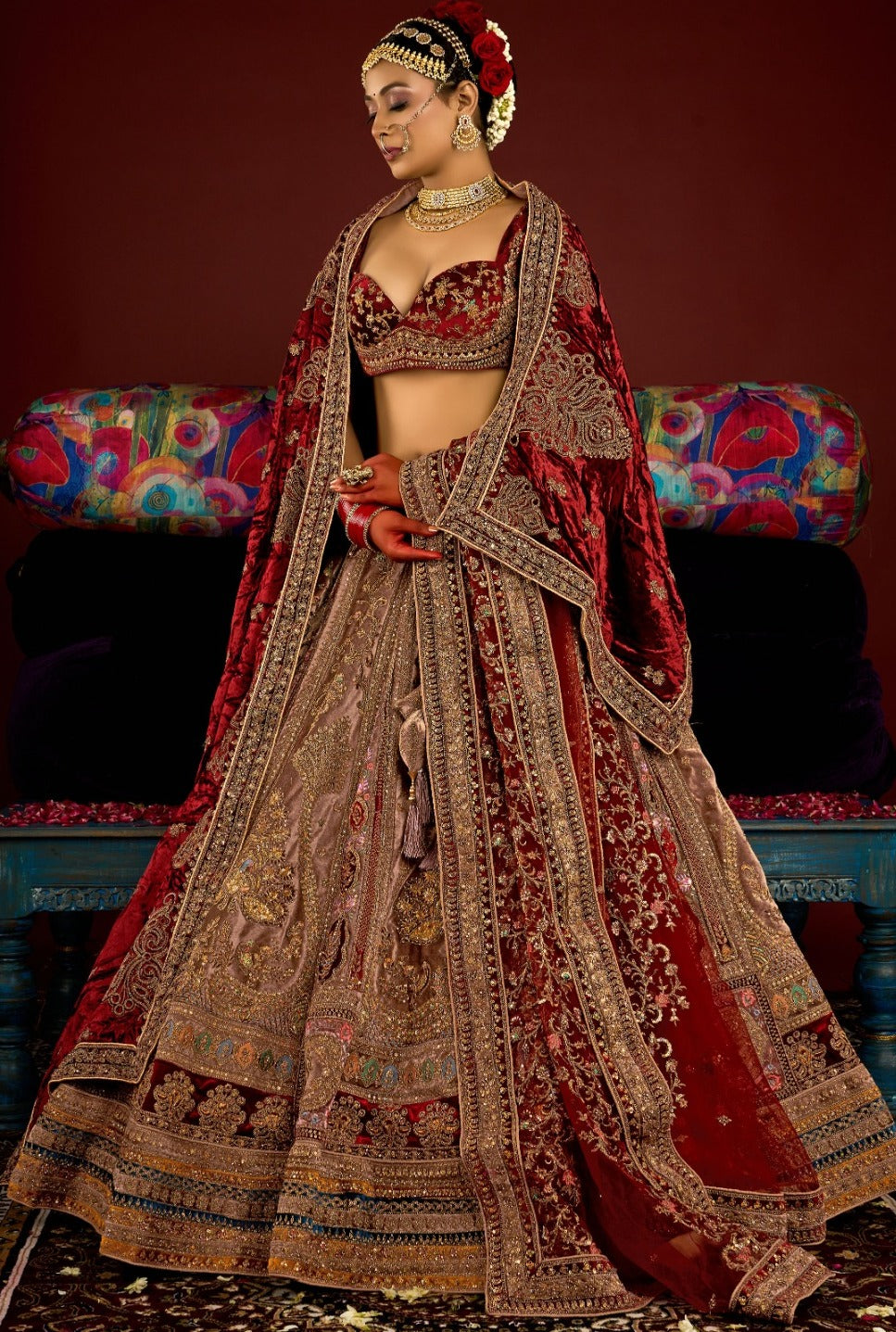 New Semi Stitiched Velvet Bridal Lehenga Choli