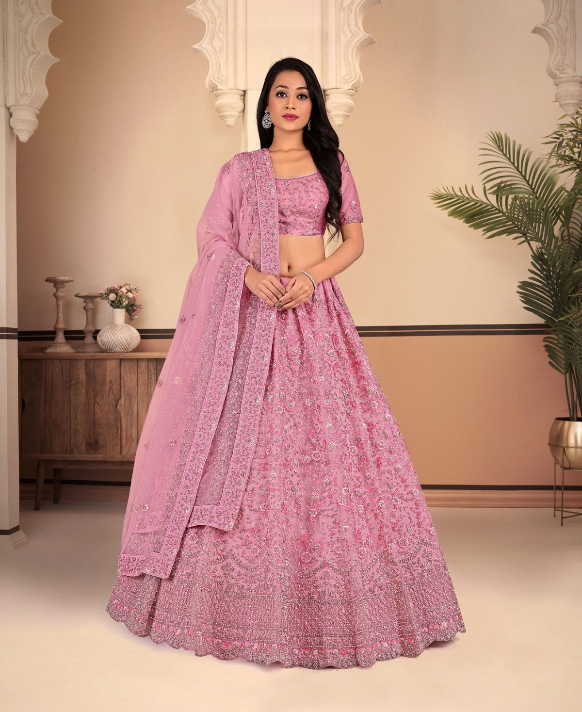 New Semi Stitiched Netted Lehenga Choli