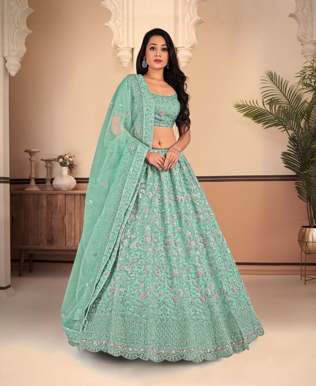 New Semi Stitiched Netted Lehenga Choli