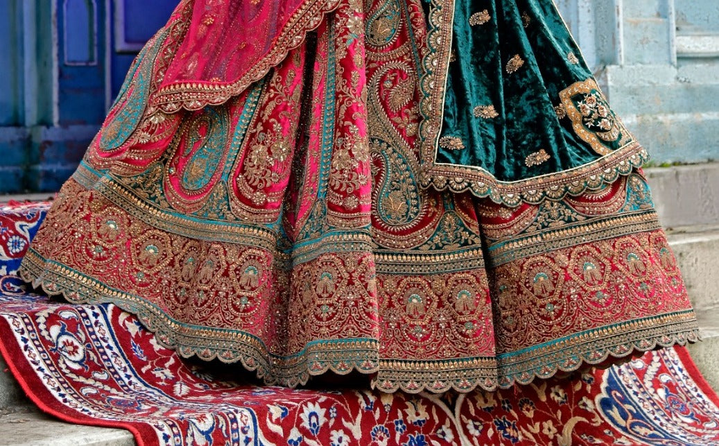 New Semi Stitiched Velvet Bridal Lehenga Choli