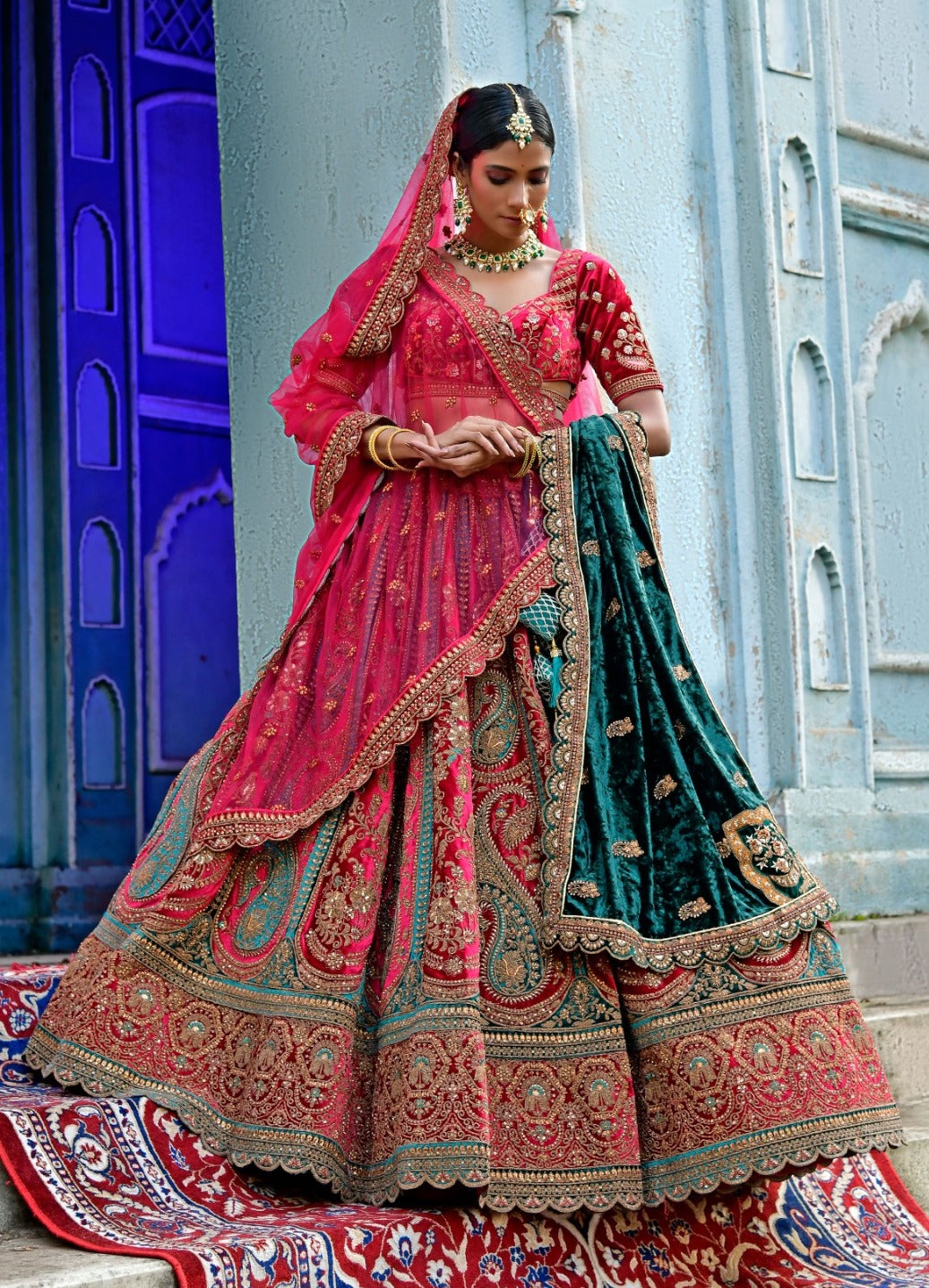 New Semi Stitiched Velvet Bridal Lehenga Choli