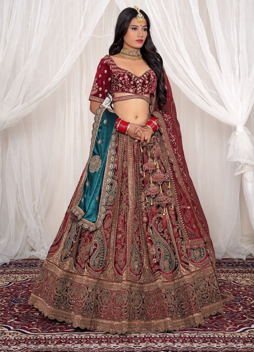 New Semi Stitiched Velvet Bridal Lehenga Choli