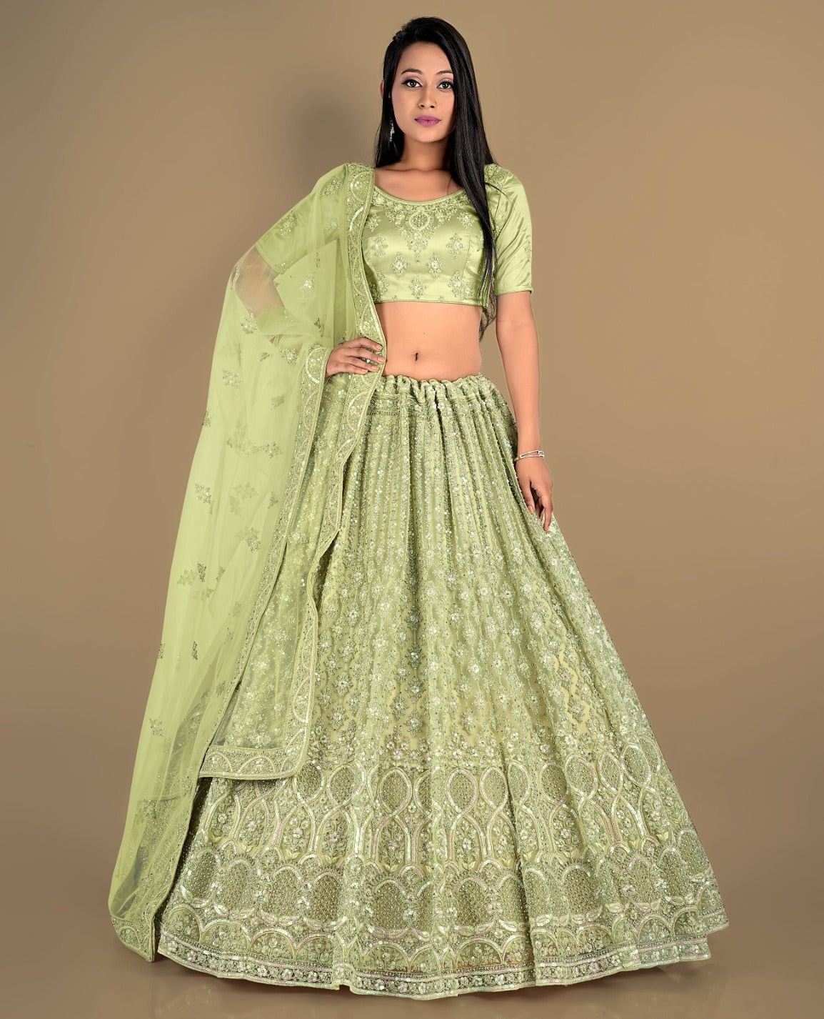 New Semi Stitiched Netted Lehenga Choli