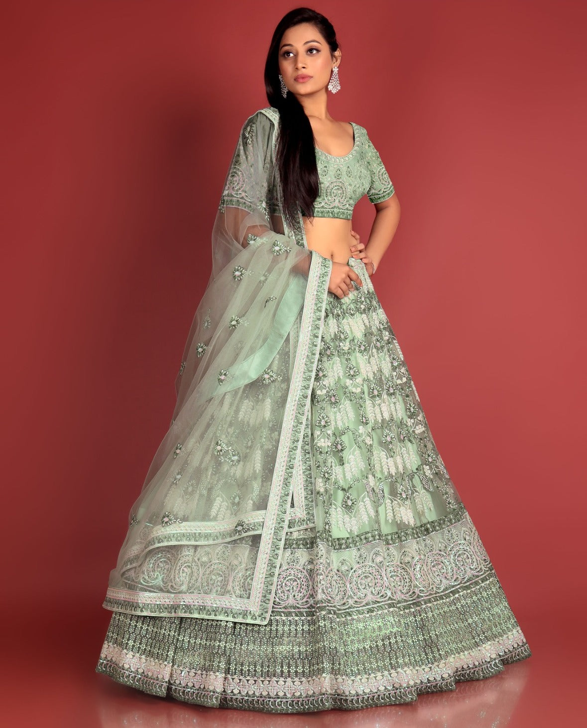 New Semi Stitiched Netted Lehenga Choli