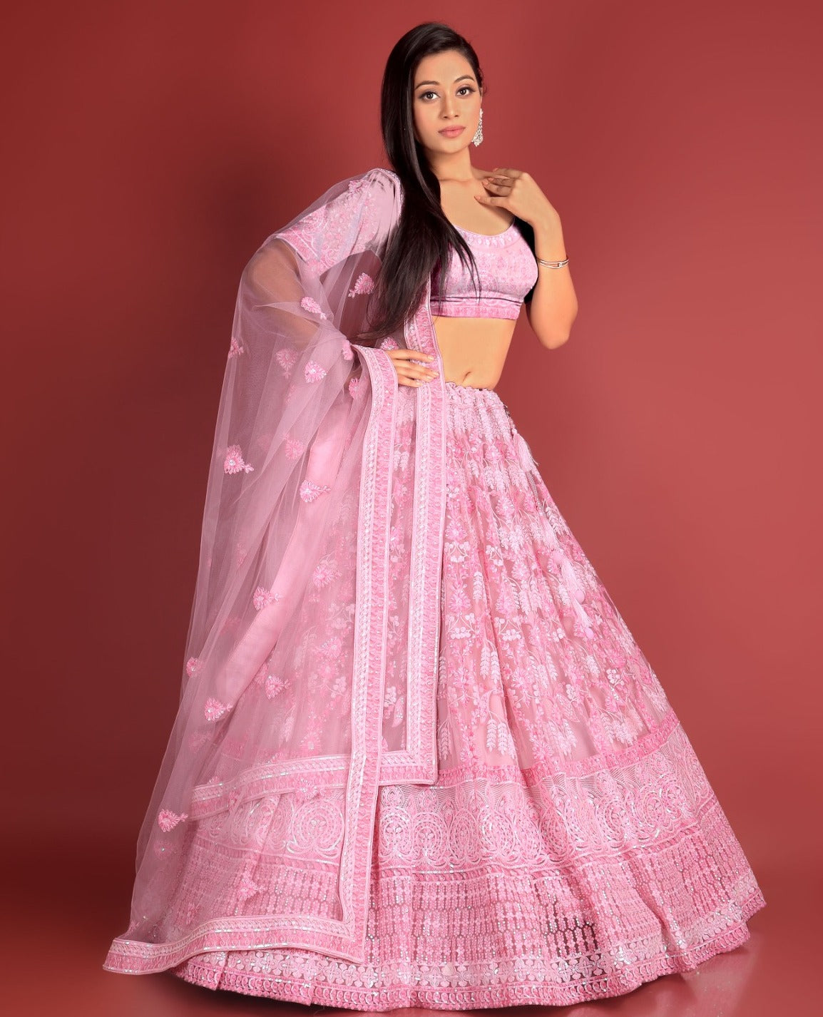 New Semi Stitiched Netted Lehenga Choli