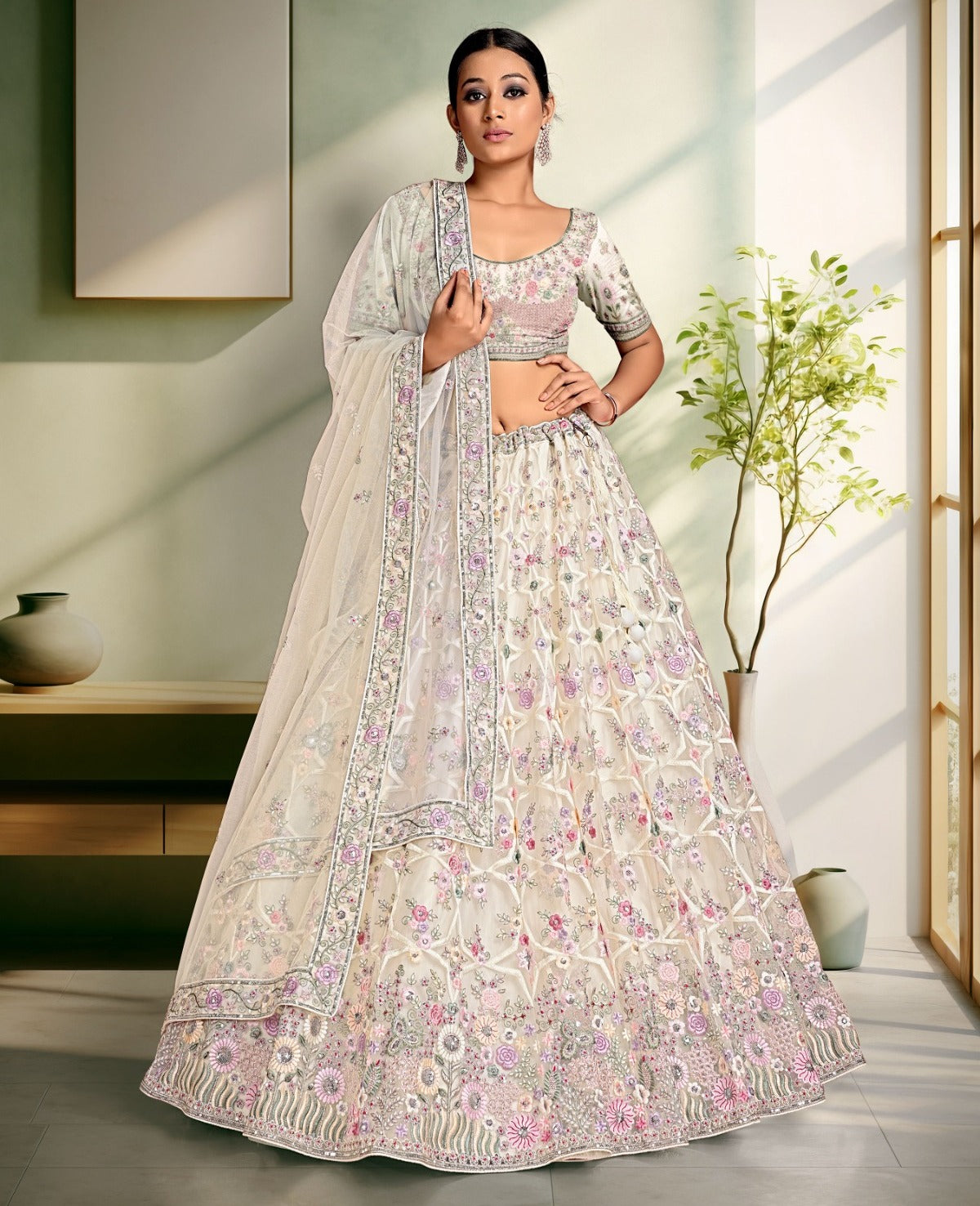 New Semi Stitiched Netted Lehenga Choli