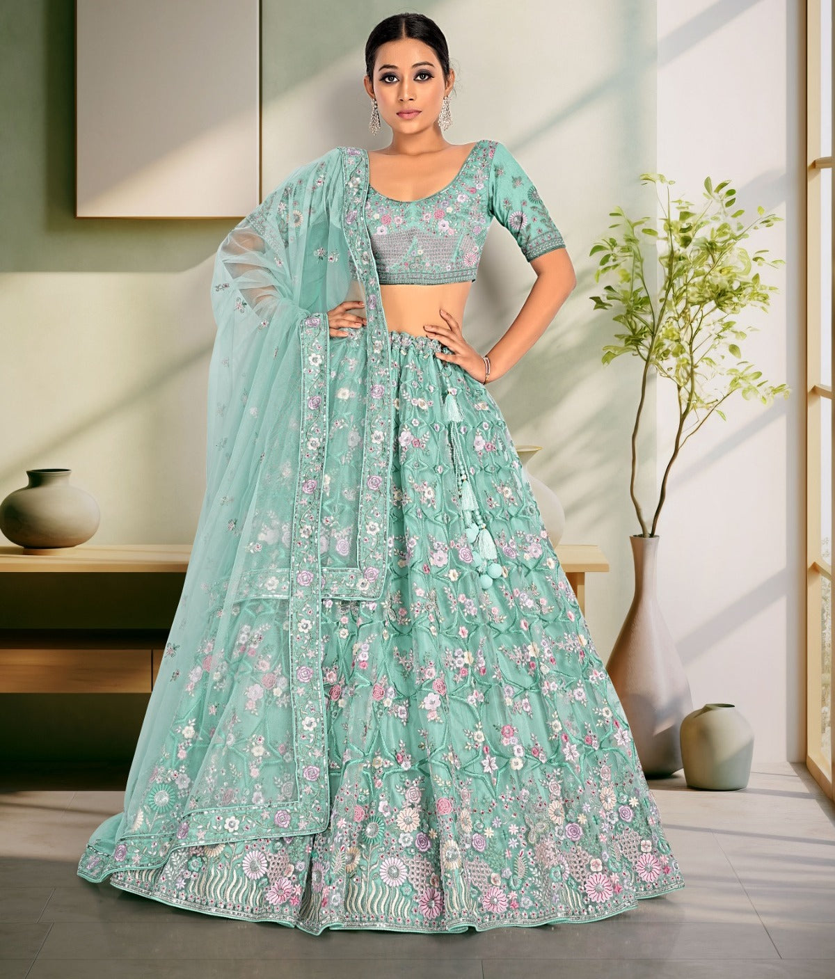 New Semi Stitiched Netted Lehenga Choli