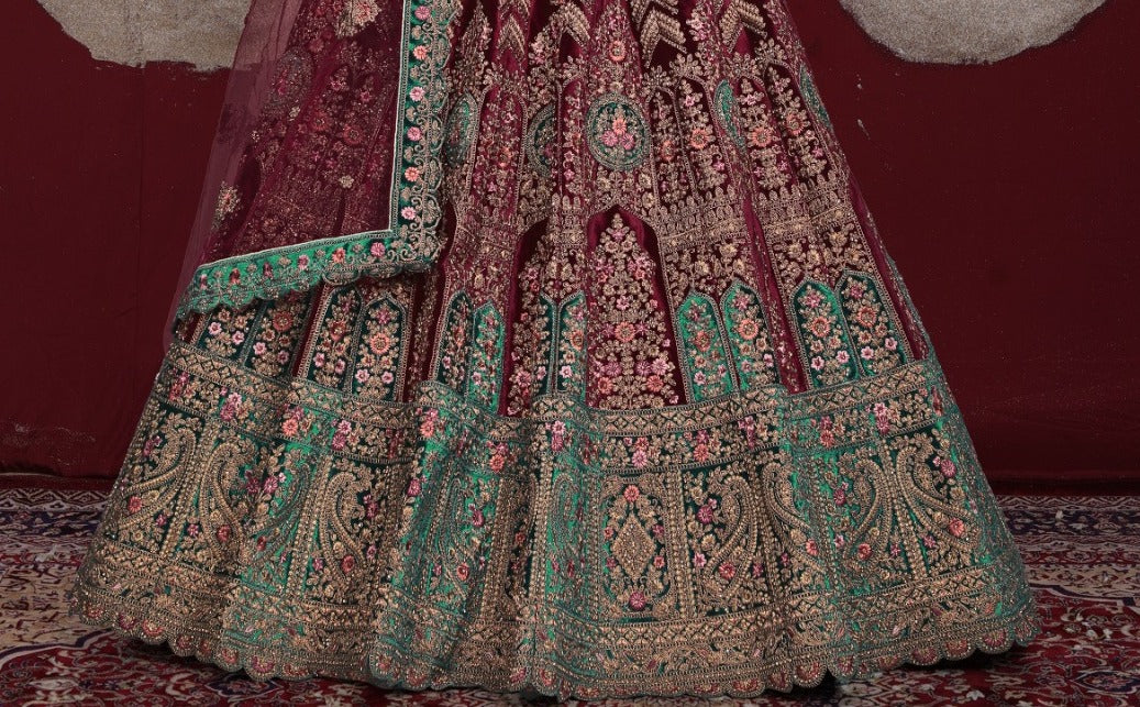 New Semi Stitiched Velvet Bridal Lehenga Choli