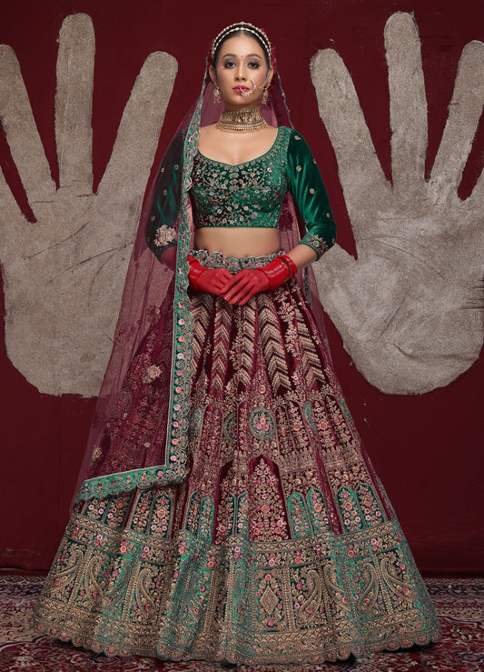 New Semi Stitiched Velvet Bridal Lehenga Choli