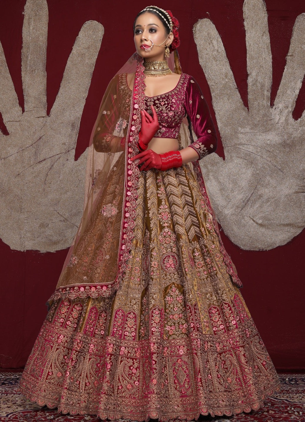 New Semi Stitiched Velvet Bridal Lehenga Choli