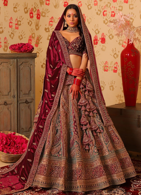 New Semi Stitiched Velvet Bridal Lehenga Choli