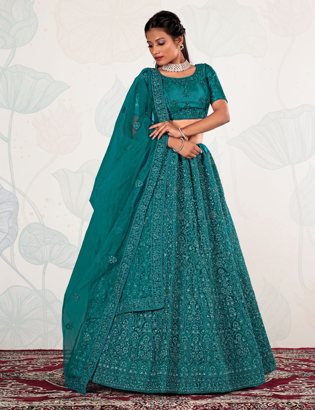 New Semi Stitiched Netted Lehenga Choli