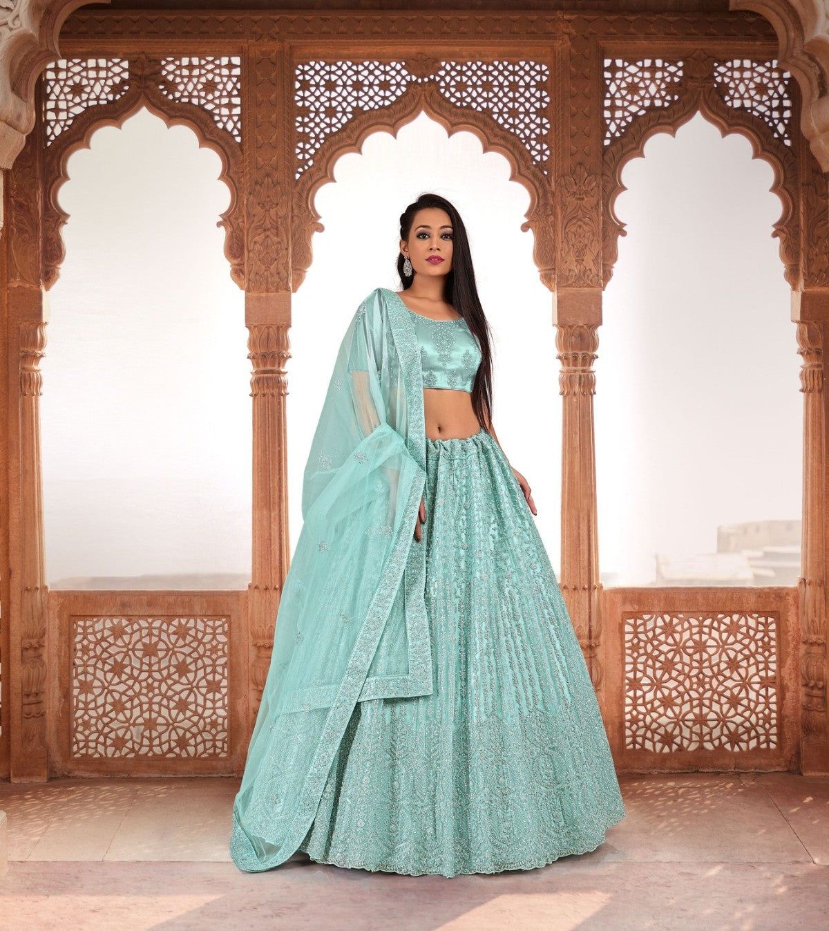 New Semi Stitiched Netted Lehenga Cholia