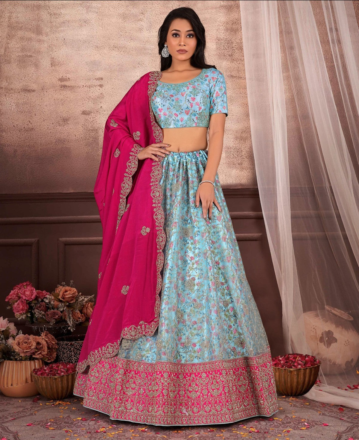 New Semi Stitiched Netted Lehenga Choli