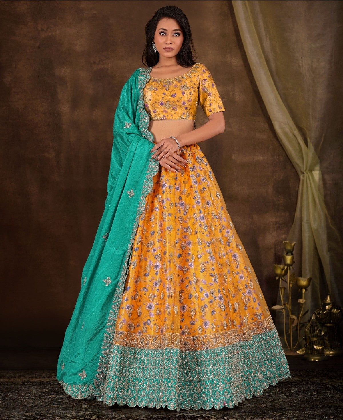 New Semi Stitiched Netted Lehenga Choli